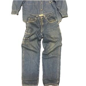 Vintage Results Denim Set Mens Medium Band Collar Blue Long Sleeve Denim Jeans